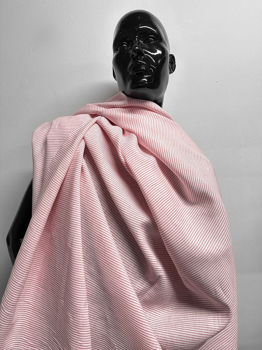 Italian Red Pinstripe Linen Shirting - L'Etoffe Fabrics LLC