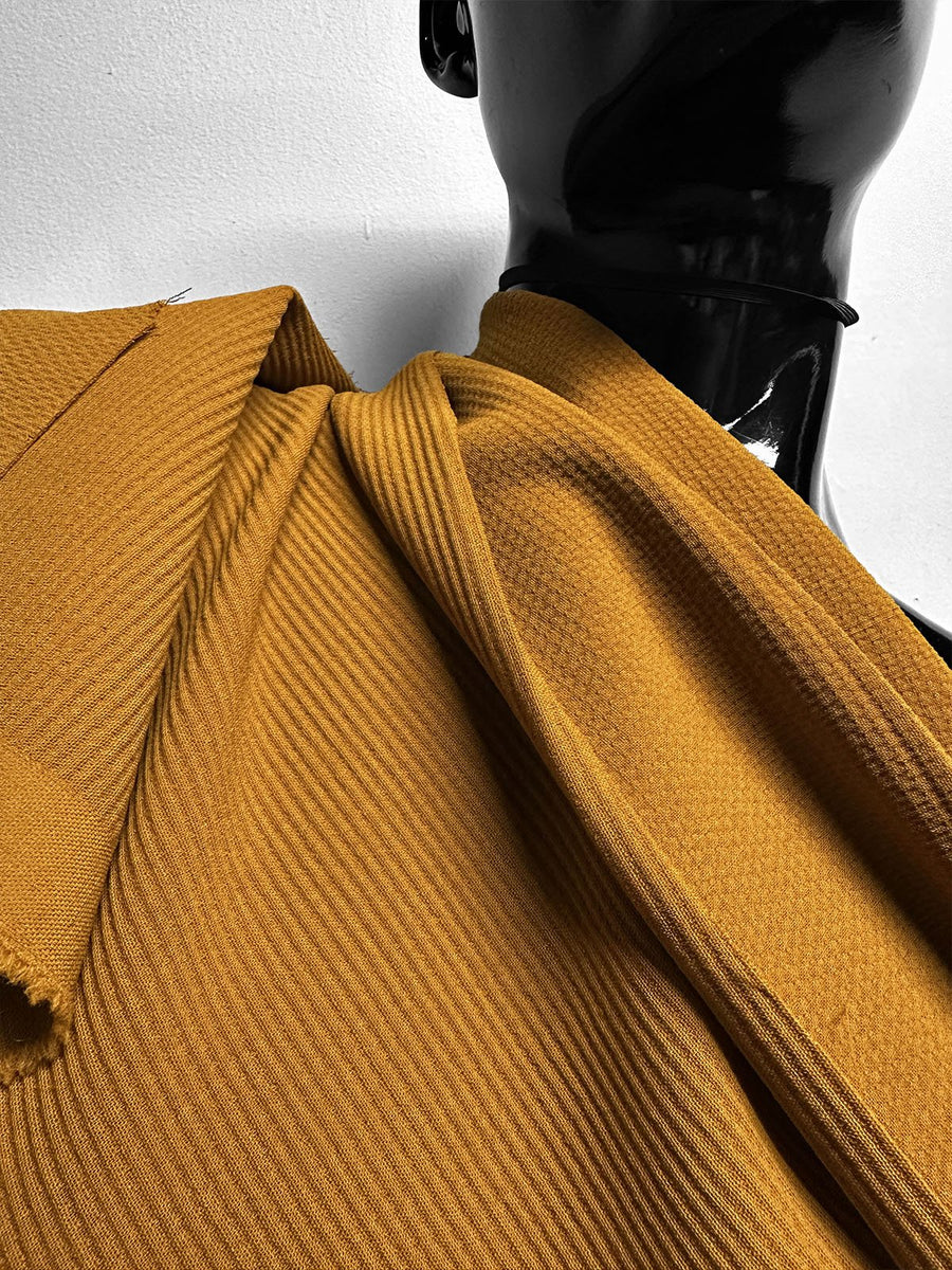 Italian Ribbed Honeycomb Stretch Crepe in Curry - L'Etoffe Fabrics LLC