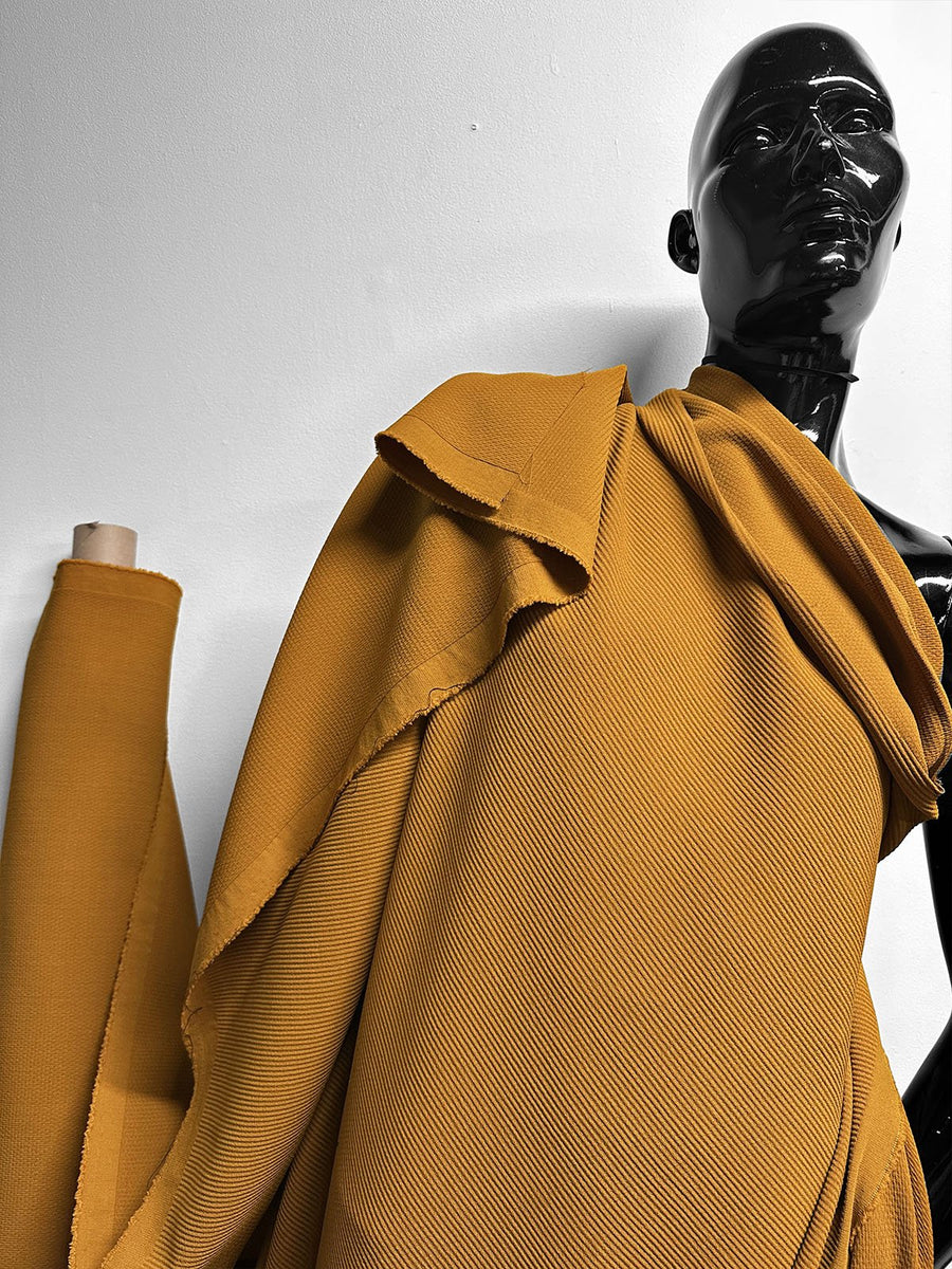 Italian Ribbed Honeycomb Stretch Crepe in Curry - L'Etoffe Fabrics LLC