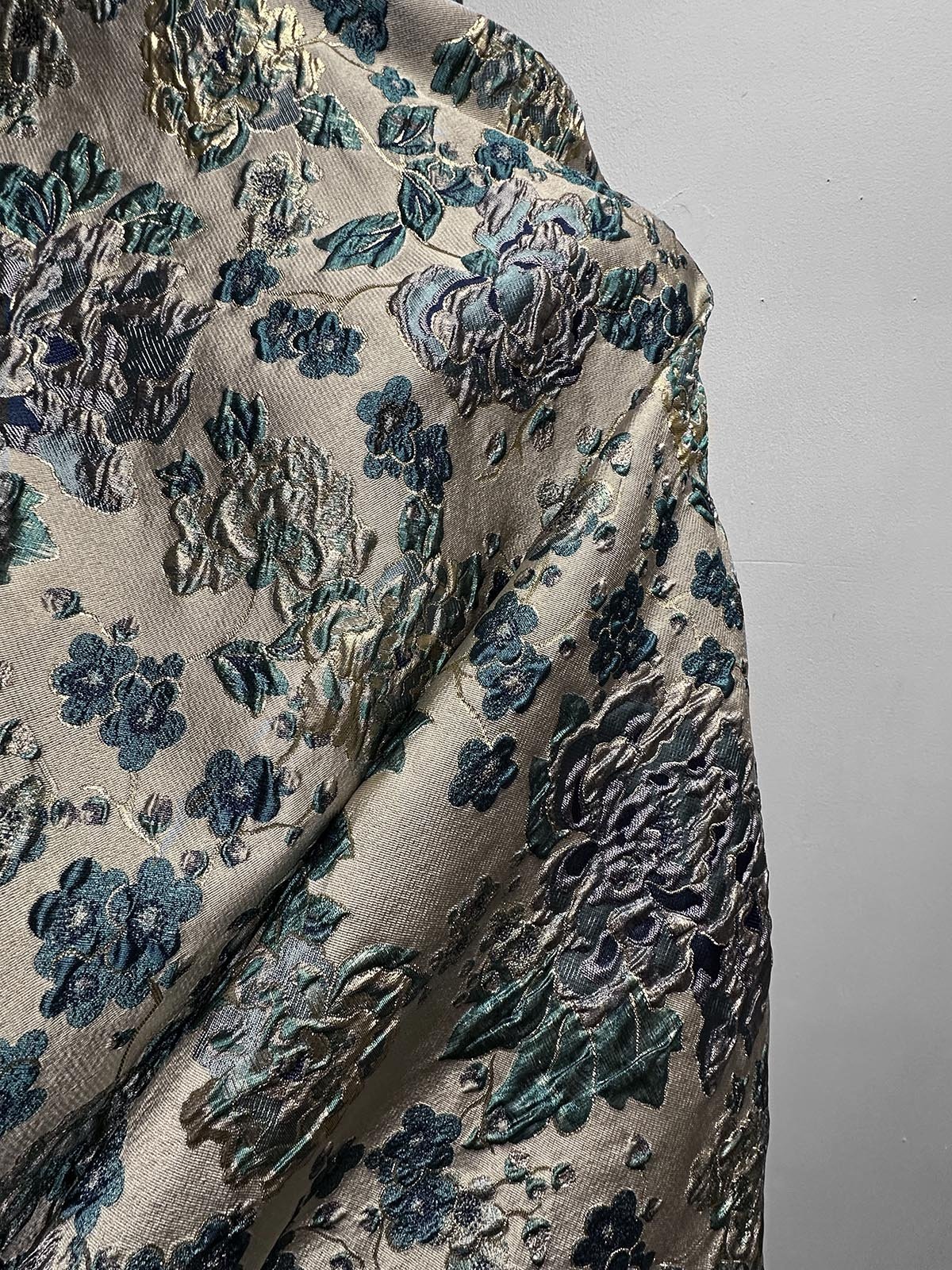 Italian Silk Brocade Rococo Inspired Teal - L'Etoffe Fabrics LLC