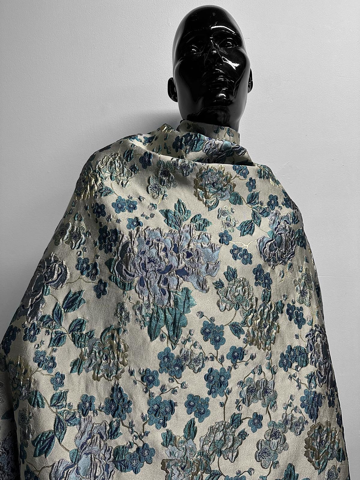 Italian Silk Brocade Rococo Inspired Teal - L'Etoffe Fabrics LLC