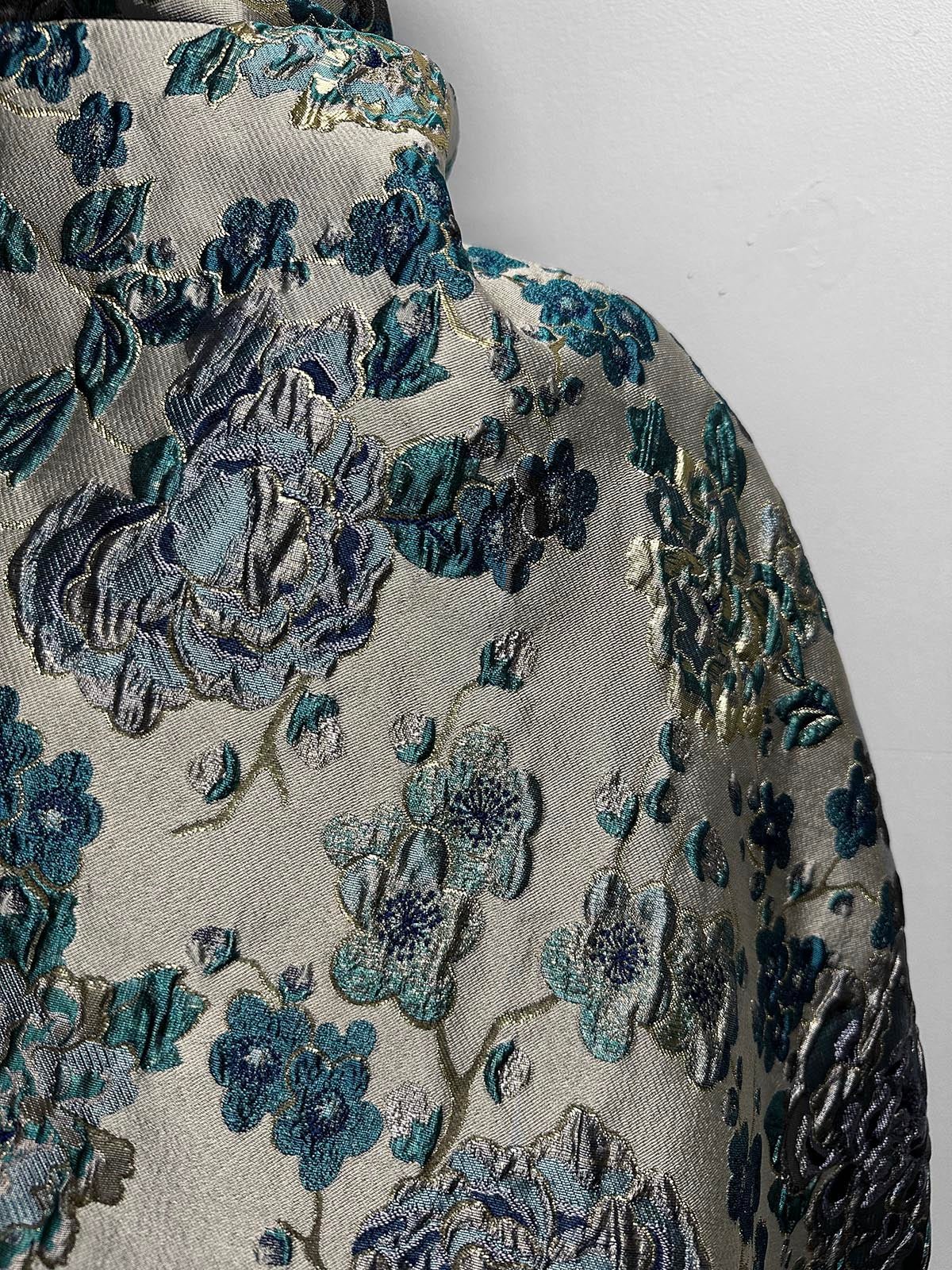 Italian Silk Brocade Rococo Inspired Teal - L'Etoffe Fabrics LLC
