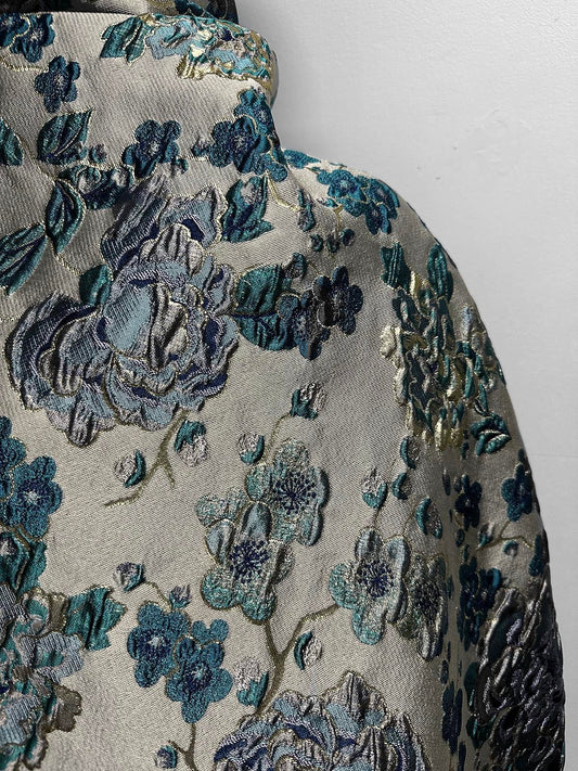 Italian Silk Brocade Rococo Inspired Teal - L'Etoffe Fabrics LLC