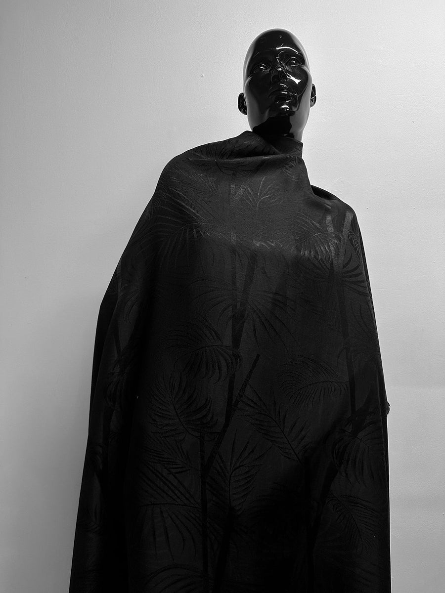 Italian Silk Linen Satin Jacquard Palm Leaf Black - L'Etoffe Fabrics LLC
