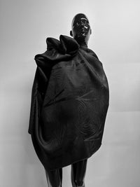 Italian Silk Linen Satin Jacquard Palm Leaf Black - L'Etoffe Fabrics LLC
