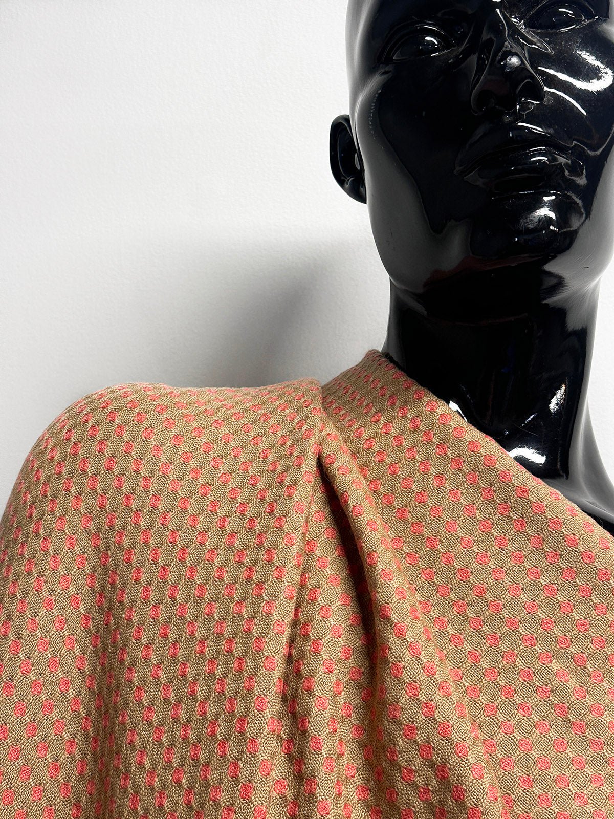 Italian Soft Diamond Dot Weave Woolen in Camel/Salmon - L'Etoffe Fabrics LLC