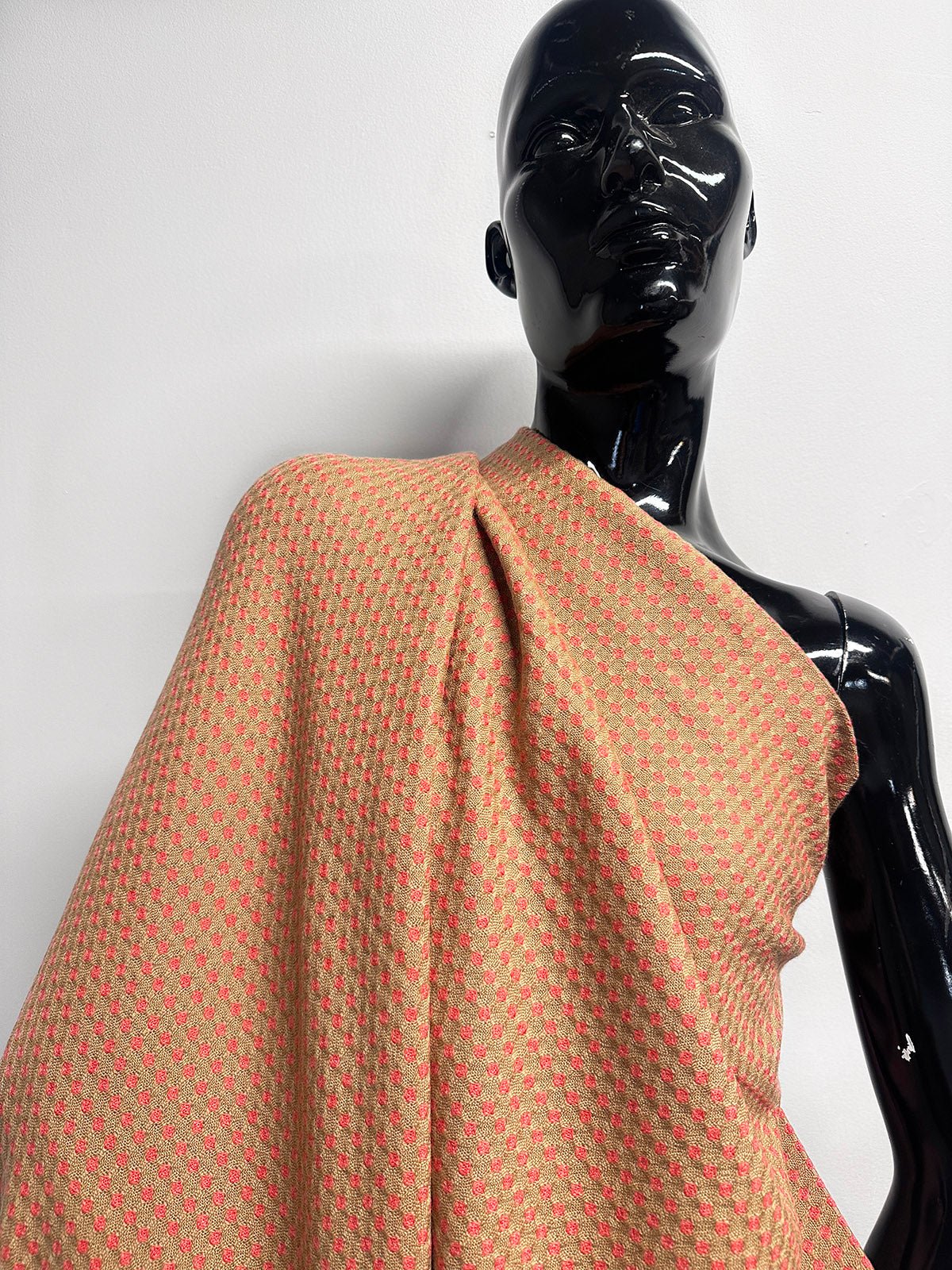 Italian Soft Diamond Dot Weave Woolen in Camel/Salmon - L'Etoffe Fabrics LLC