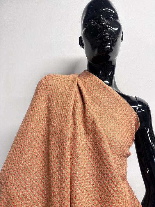 Italian Soft Diamond Dot Weave Woolen in Camel/Salmon - L'Etoffe Fabrics LLC