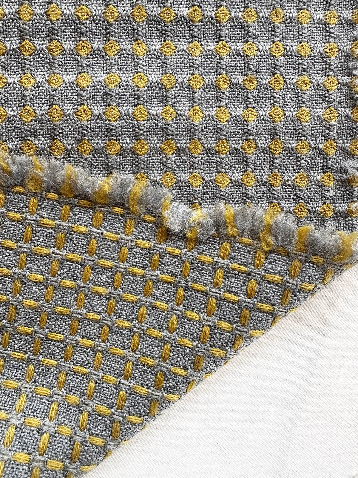 Italian Soft Diamond Dot Weave Woolen in Citron/Dusty Blue - L'Etoffe Fabrics LLC