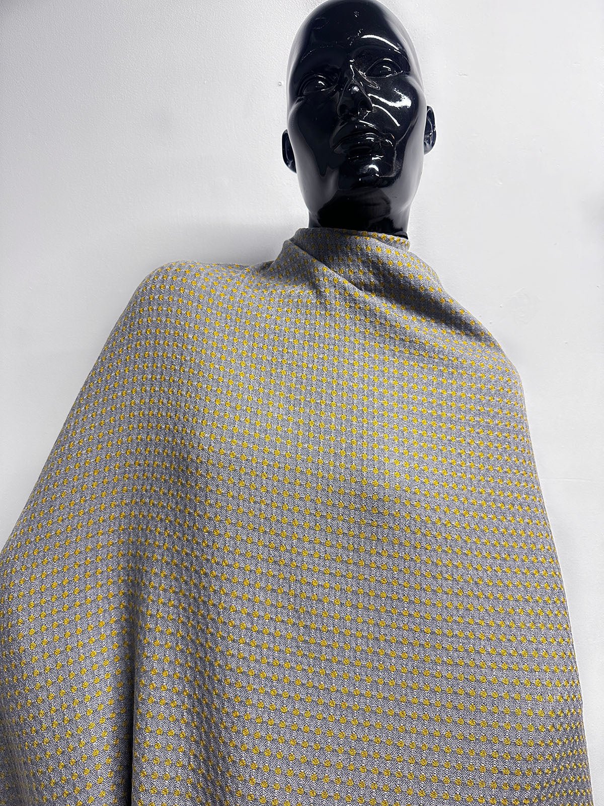 Italian Soft Diamond Dot Weave Woolen in Citron/Dusty Blue - L'Etoffe Fabrics LLC