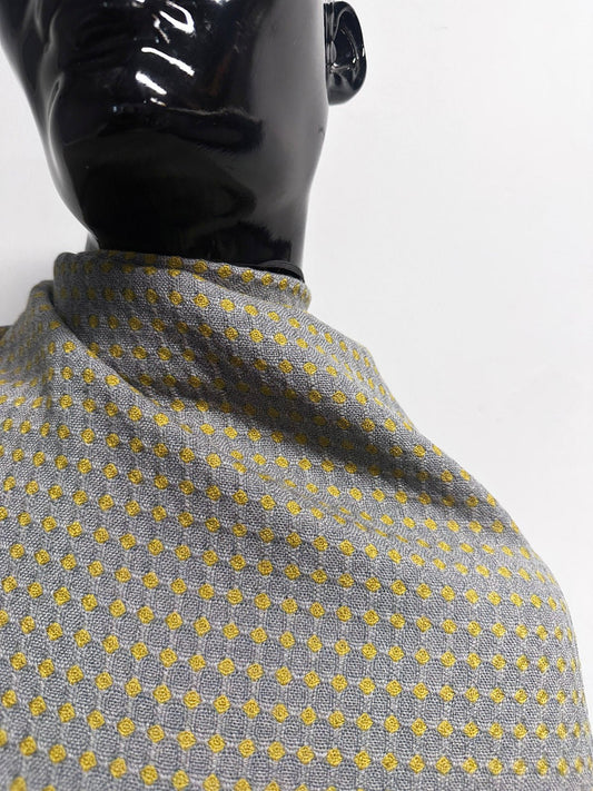 Italian Soft Diamond Dot Weave Woolen in Citron/Dusty Blue - L'Etoffe Fabrics LLC