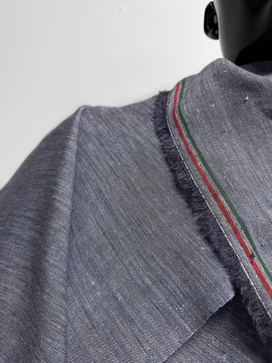 Italian Two Tone Blue Melange Slub -Striped Selvedge - L'Etoffe Fabrics LLC
