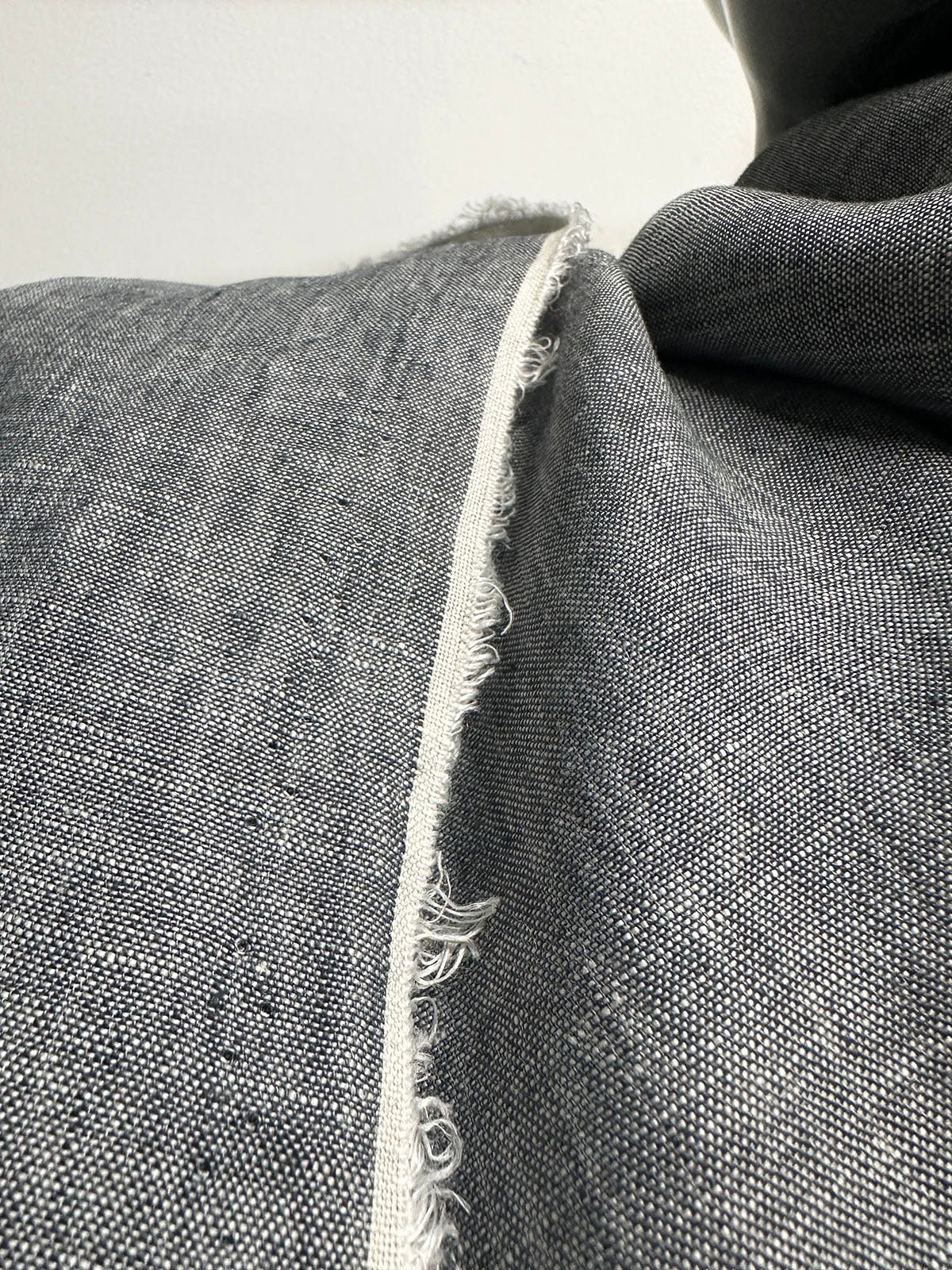 Italian Two Tone Natural Blue Grey Linen - L'Etoffe Fabrics LLC