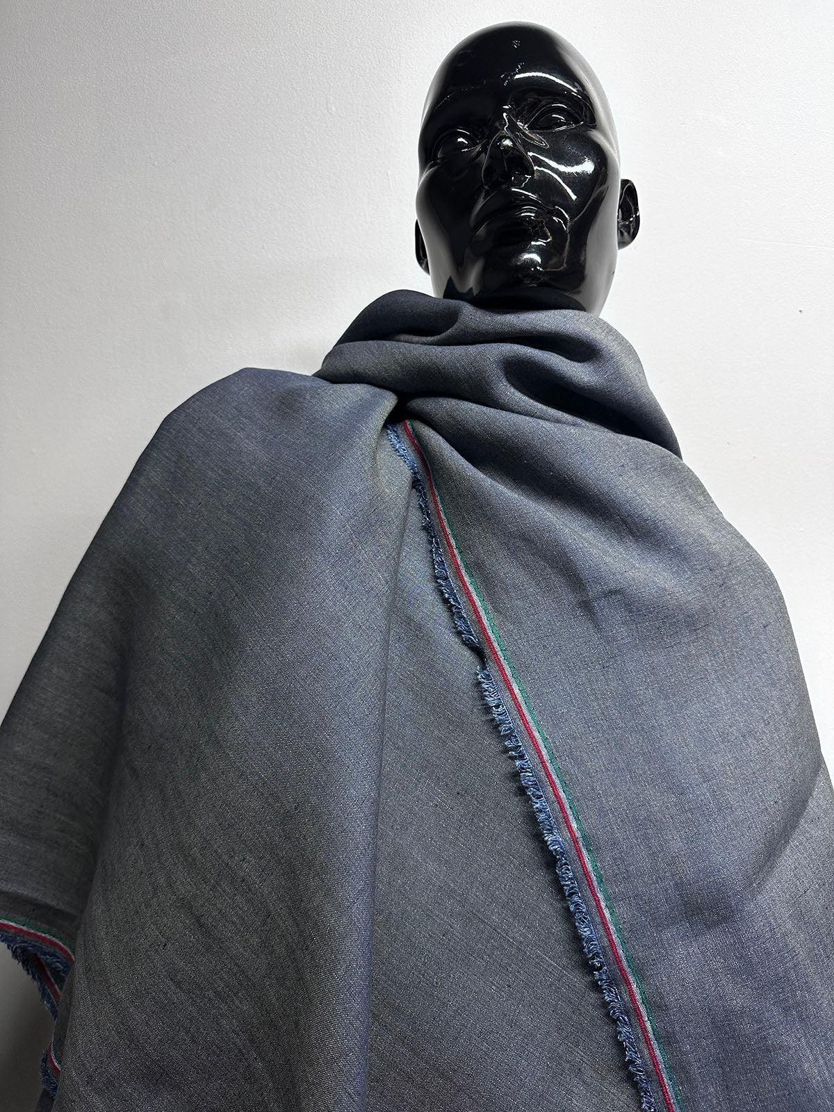 Italian Two Tone Olive Denim Blue Dark -Striped Selvedge - L'Etoffe Fabrics LLC
