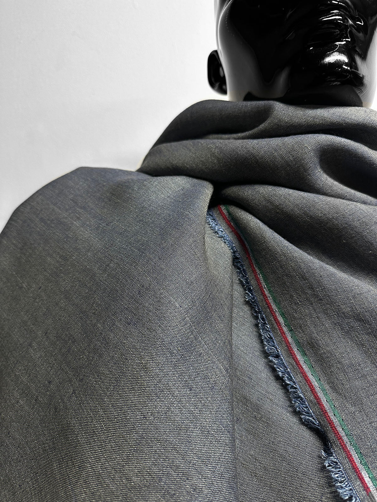 Italian Two Tone Olive Denim Blue Dark -Striped Selvedge - L'Etoffe Fabrics LLC