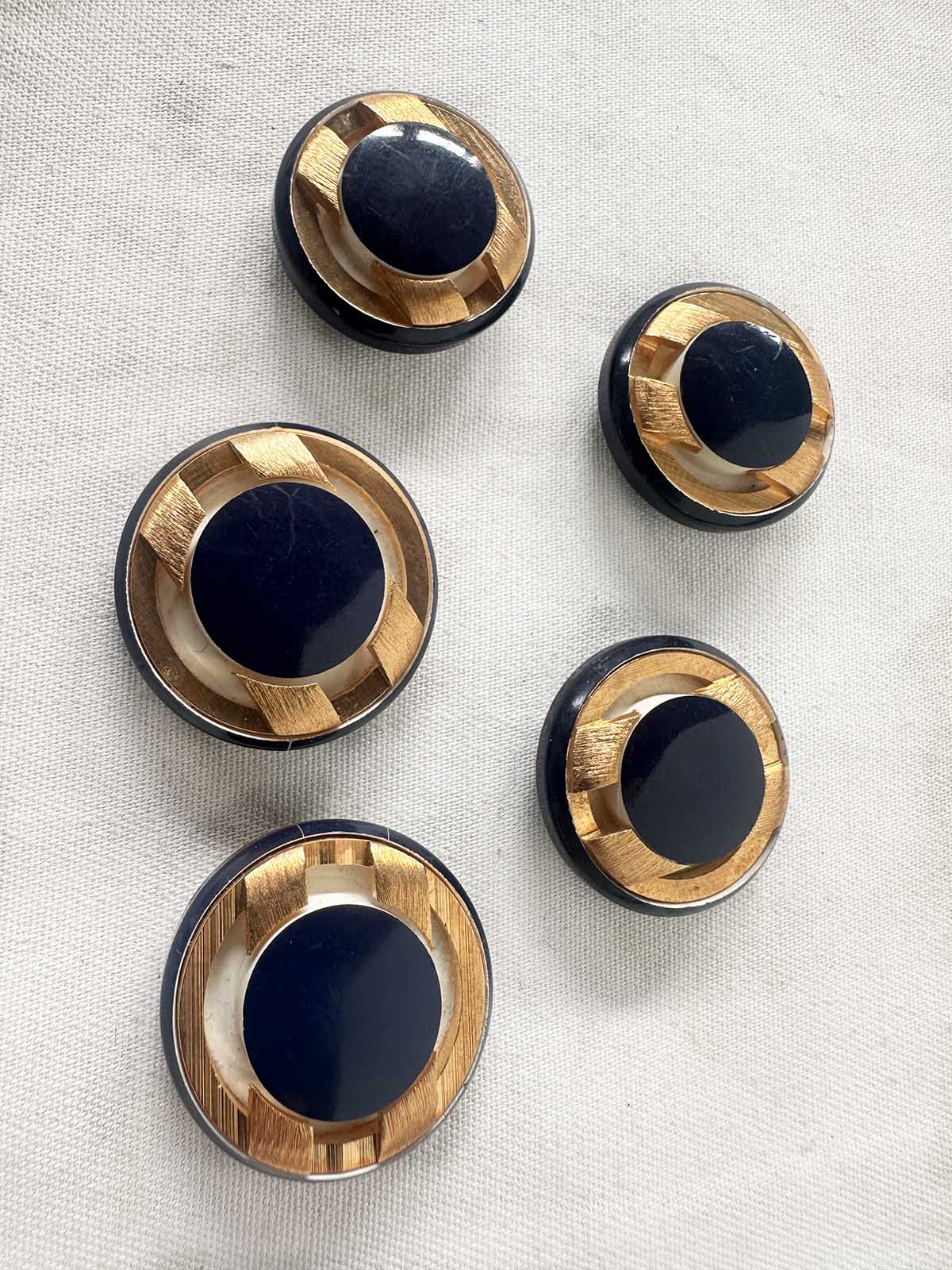 Italian Vintage Button Navy Brass Industrial Design - L'Etoffe Fabrics LLC