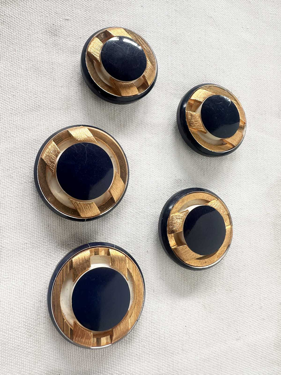 Italian Vintage Button Navy Brass Industrial Design - L'Etoffe Fabrics LLC