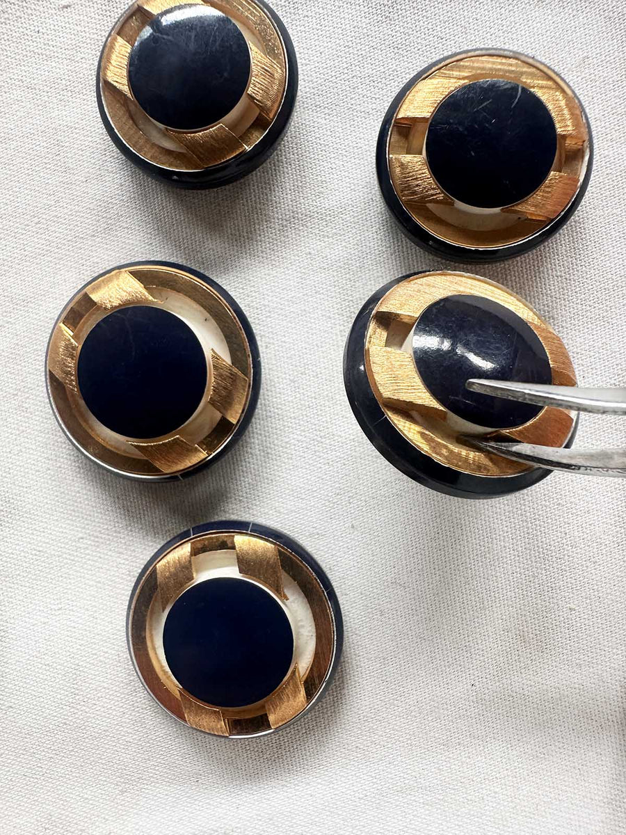 Italian Vintage Button Navy Brass Industrial Design - L'Etoffe Fabrics LLC