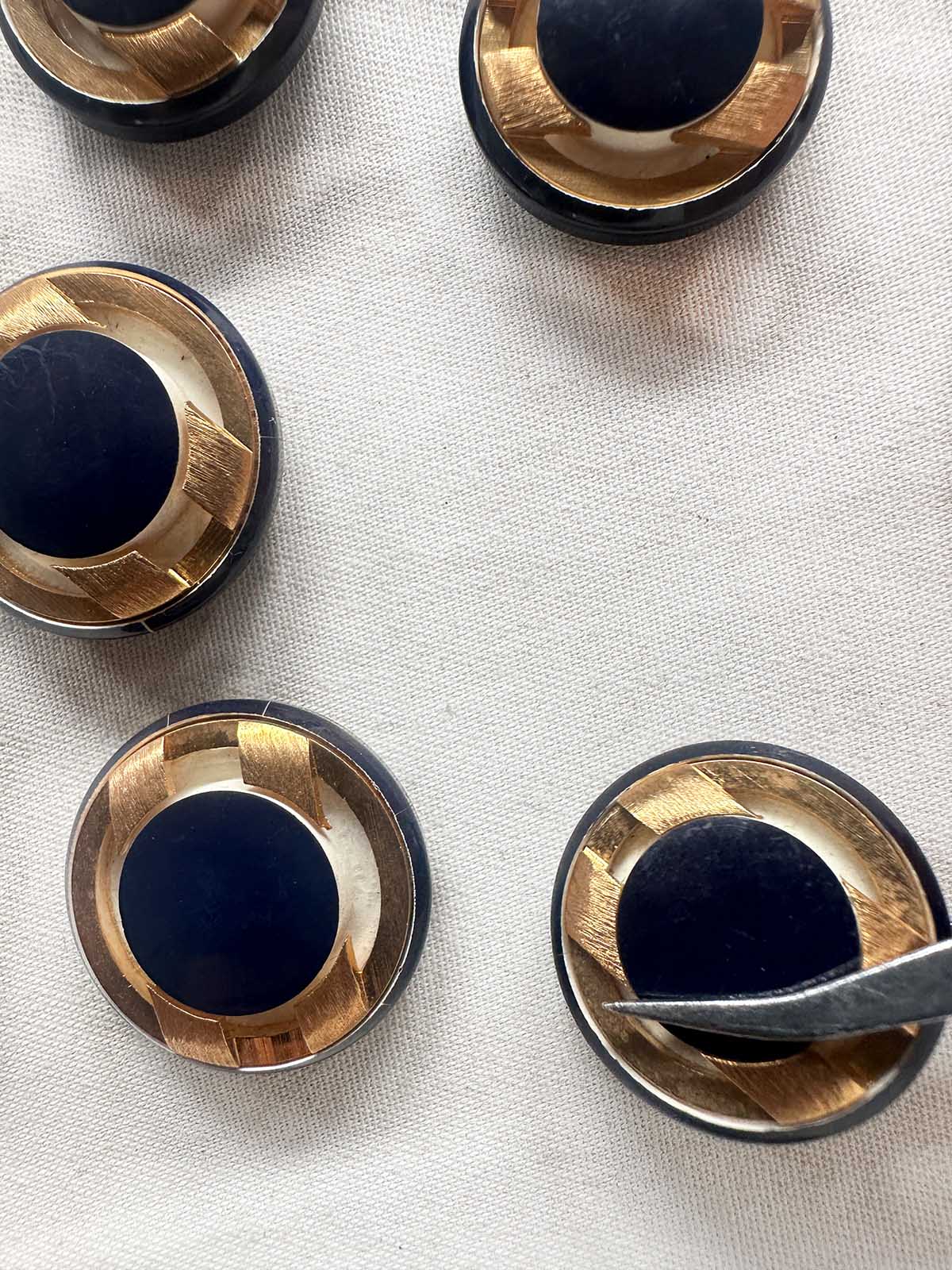 Italian Vintage Button Navy Brass Industrial Design - L'Etoffe Fabrics LLC
