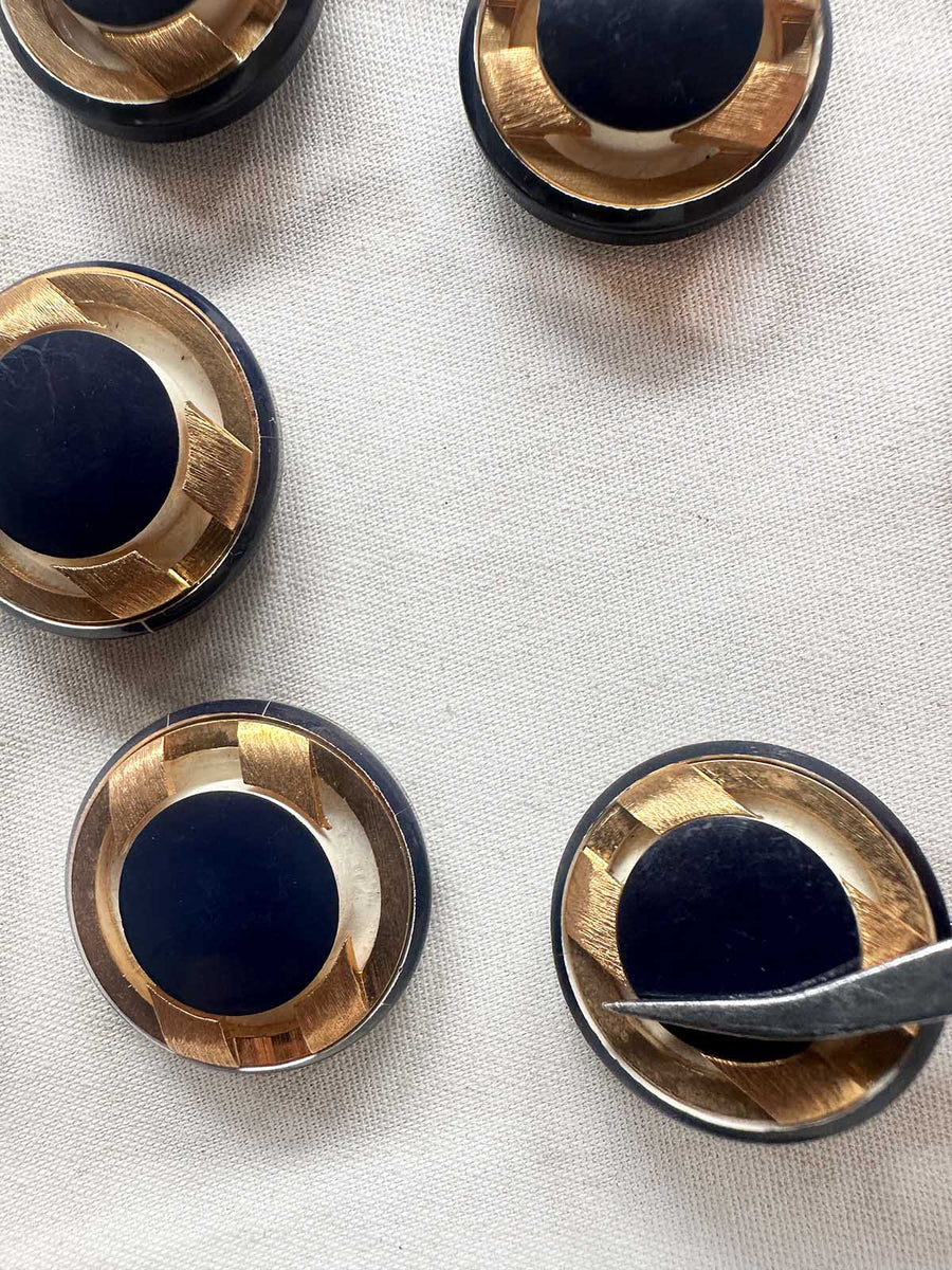 Italian Vintage Button Navy Brass Industrial Design - L'Etoffe Fabrics LLC