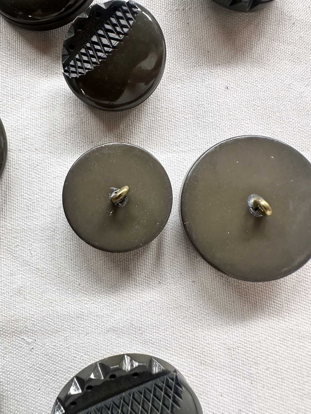 Italian Vintage Buttons Carved Shiny Avant Garde - L'Etoffe Fabrics LLC