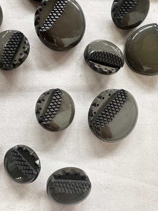 Italian Vintage Buttons Carved Shiny Avant Garde - L'Etoffe Fabrics LLC