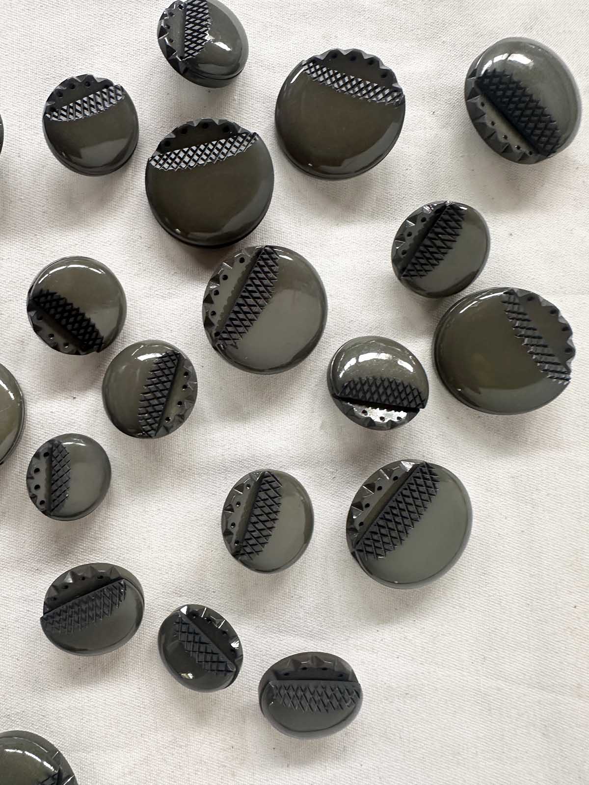 Italian Vintage Buttons Carved Shiny Avant Garde - L'Etoffe Fabrics LLC