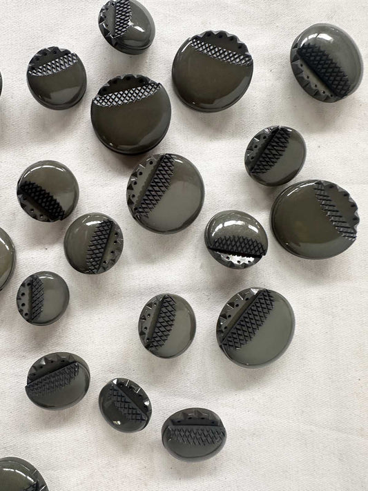 Italian Vintage Buttons Carved Shiny Avant Garde - L'Etoffe Fabrics LLC
