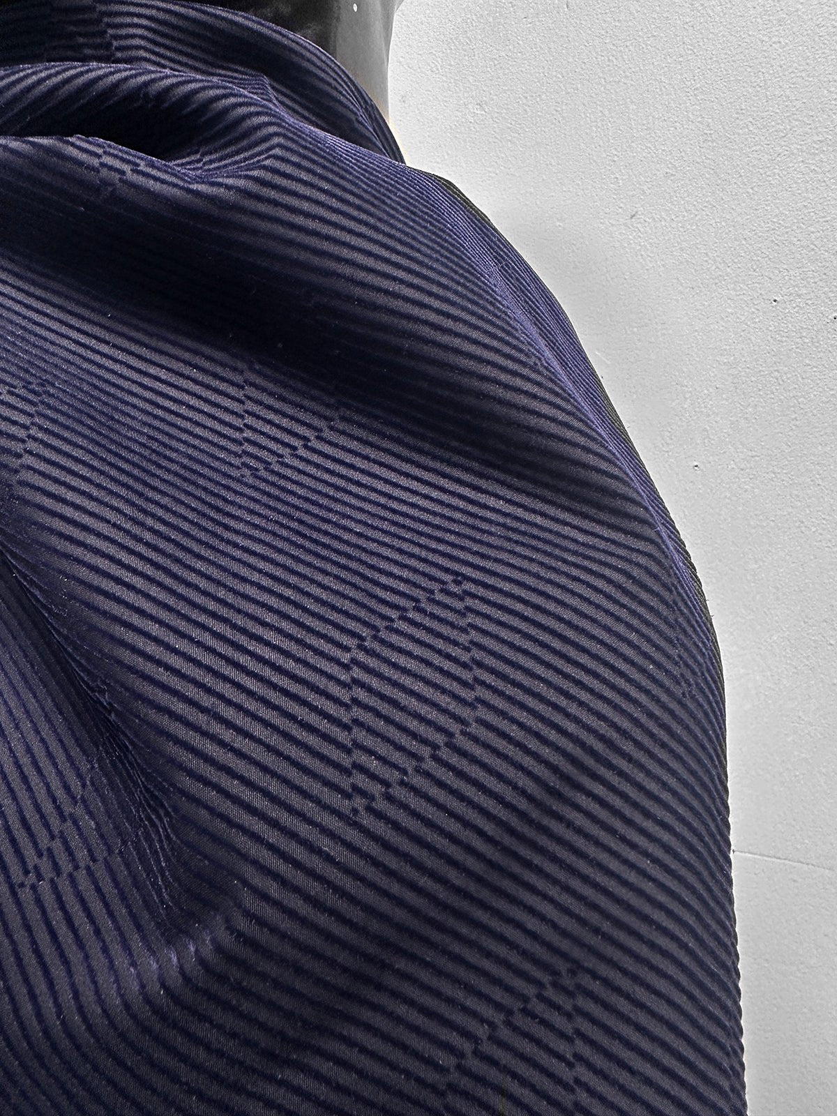 Italian Vintage Designer Velveteen Diamond Pinstriped Navy Cotton - L'Etoffe Fabrics LLC