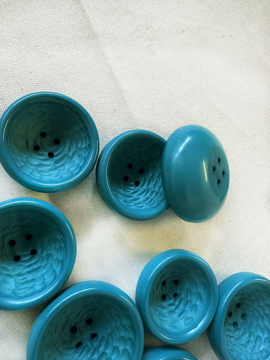 Italian Vintage Turquoise Flower Bowl Buttons - L'Etoffe Fabrics LLC