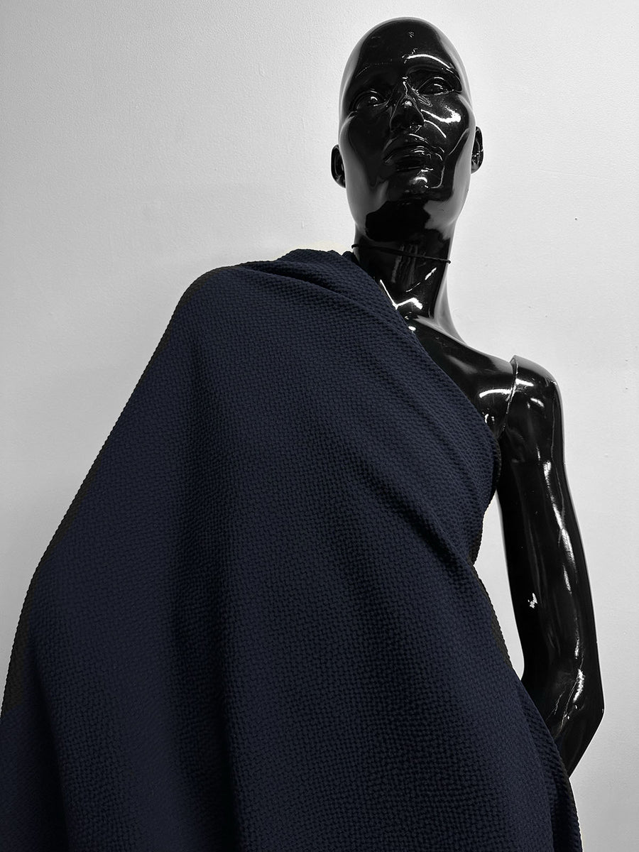 Italian Virgin Wool Seersucker in Navy - L'Etoffe Fabrics LLC