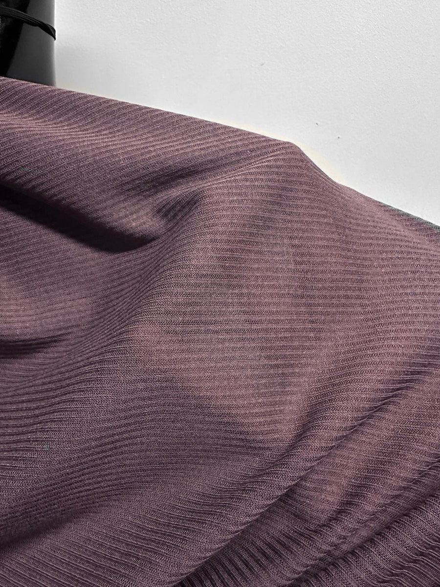 Italian Viscose Silk Light Ribbed Jersey Plum - L'Etoffe Fabrics LLC