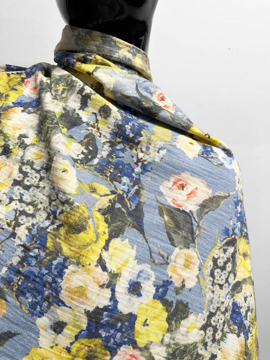 Italian Wool Jersey Floral Print Cool - L'Etoffe Fabrics LLC