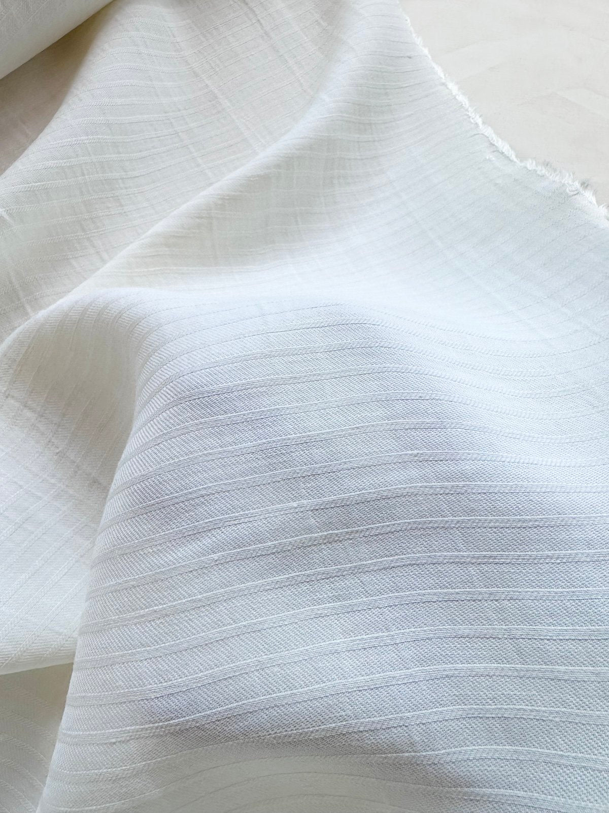 Ivory Jacquard Stripes Linen Shirting - L'Etoffe Fabrics LLC