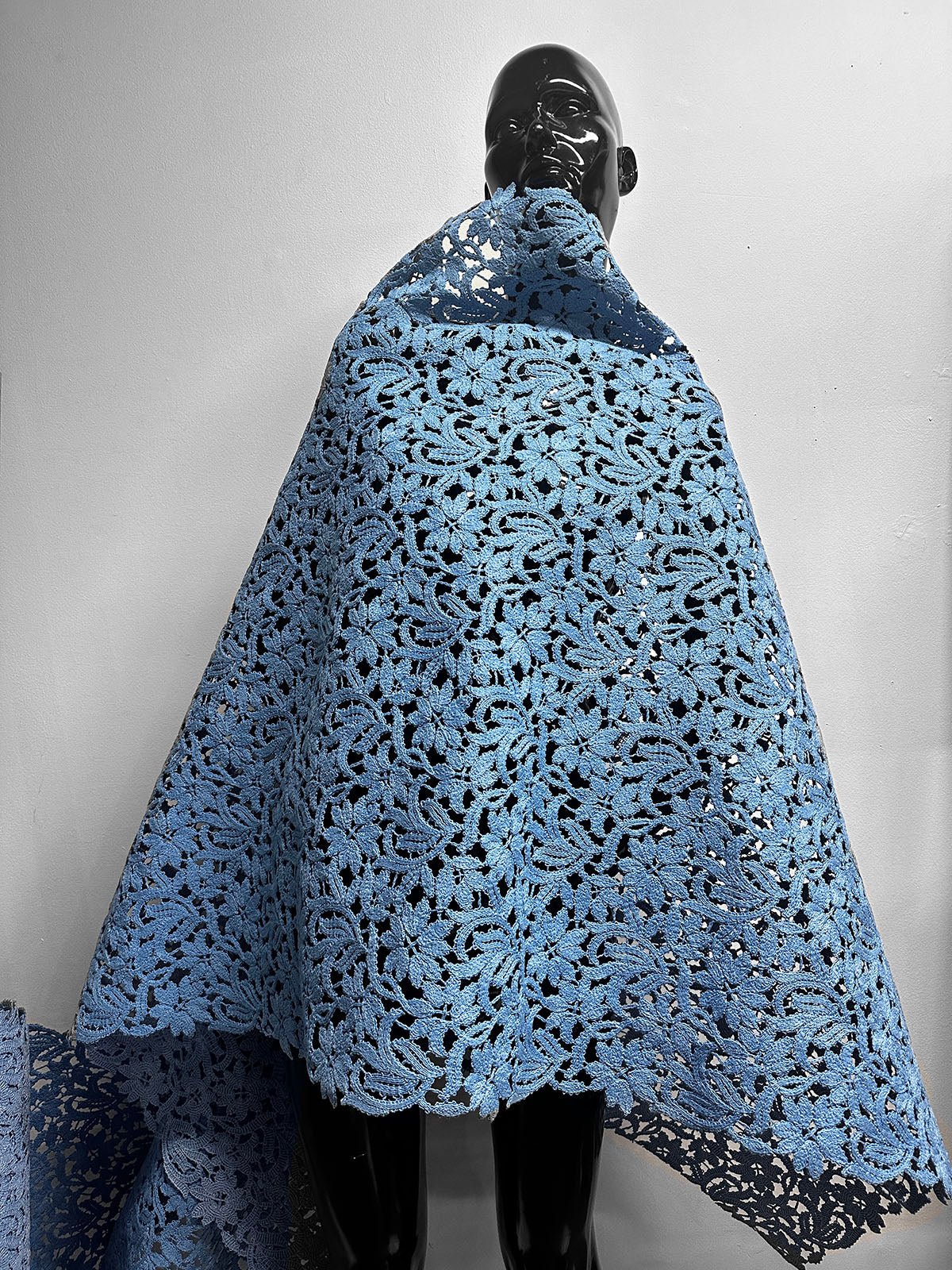 Jakob Schlaepfer Heavy Sturdy Blue Cotton Lace - L'Etoffe Fabrics LLC