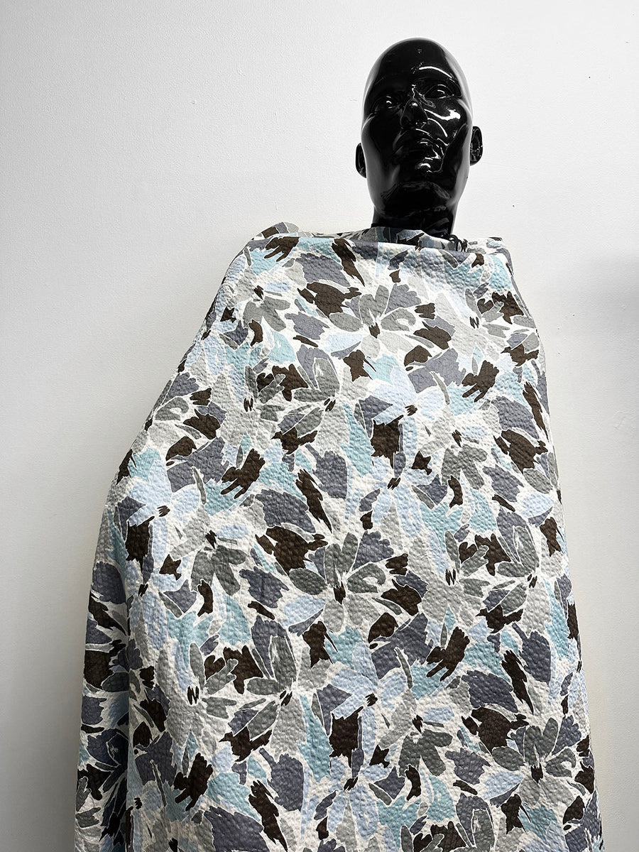 Japanese Cotton Seersucker Blue Rider Floral Cool Tones - L'Etoffe Fabrics LLC