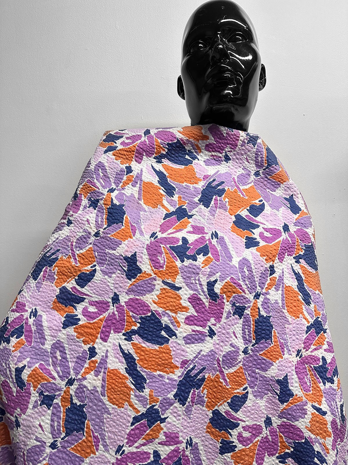 Japanese Cotton Seersucker Blue Rider Floral Lilac - L'Etoffe Fabrics LLC