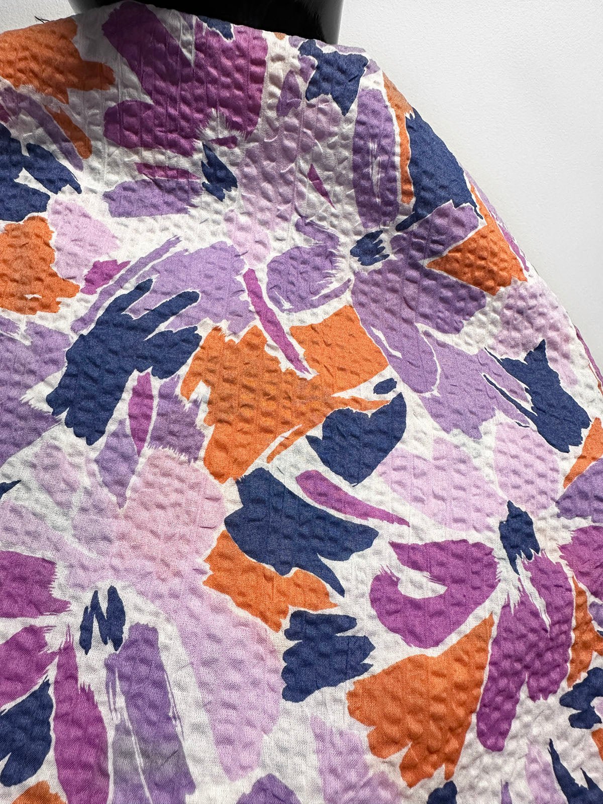 Japanese Cotton Seersucker Blue Rider Floral Lilac - L'Etoffe Fabrics LLC