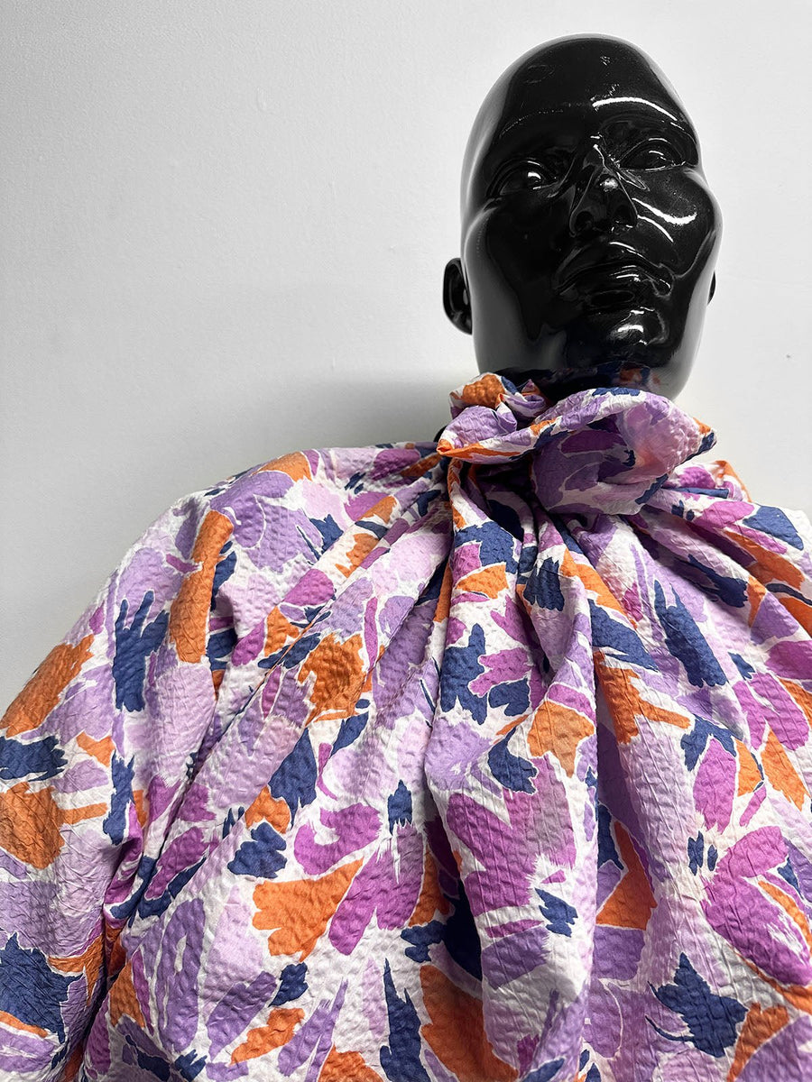 Japanese Cotton Seersucker Blue Rider Floral Lilac - L'Etoffe Fabrics LLC