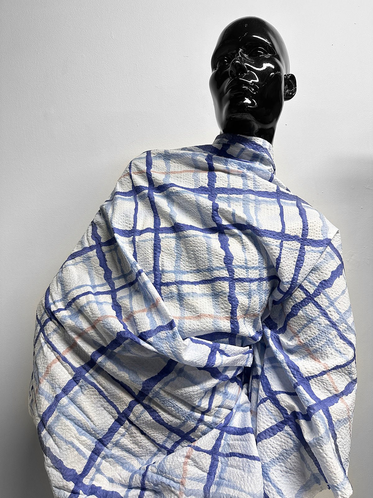 Japanese Cotton Seersucker Watercolor Window Pane Cool - L'Etoffe Fabrics LLC