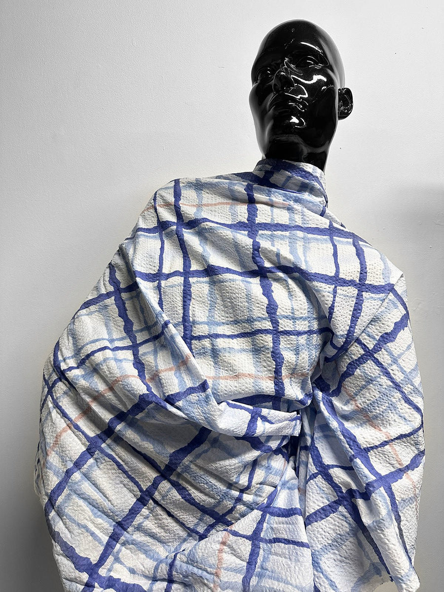 Japanese Cotton Seersucker Watercolor Window Pane Cool - L'Etoffe Fabrics LLC