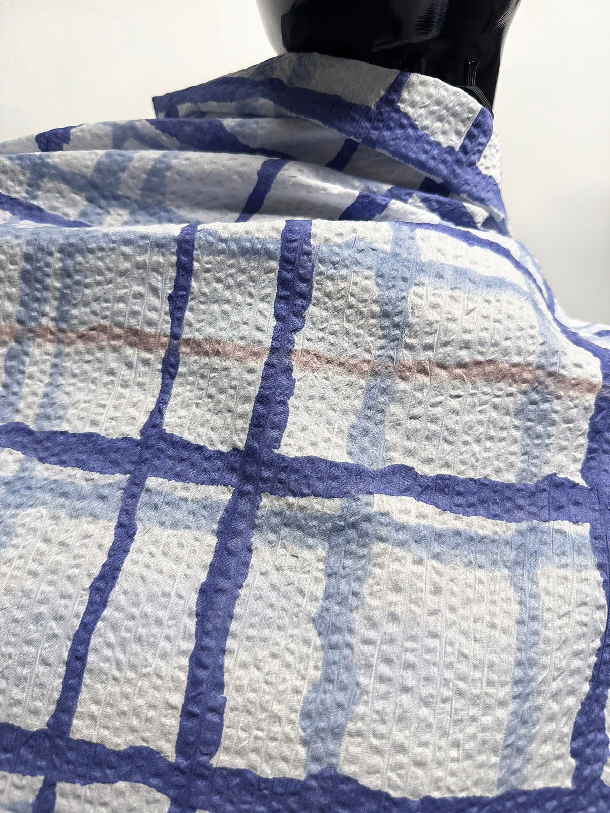 Japanese Cotton Seersucker Watercolor Window Pane Cool - L'Etoffe Fabrics LLC