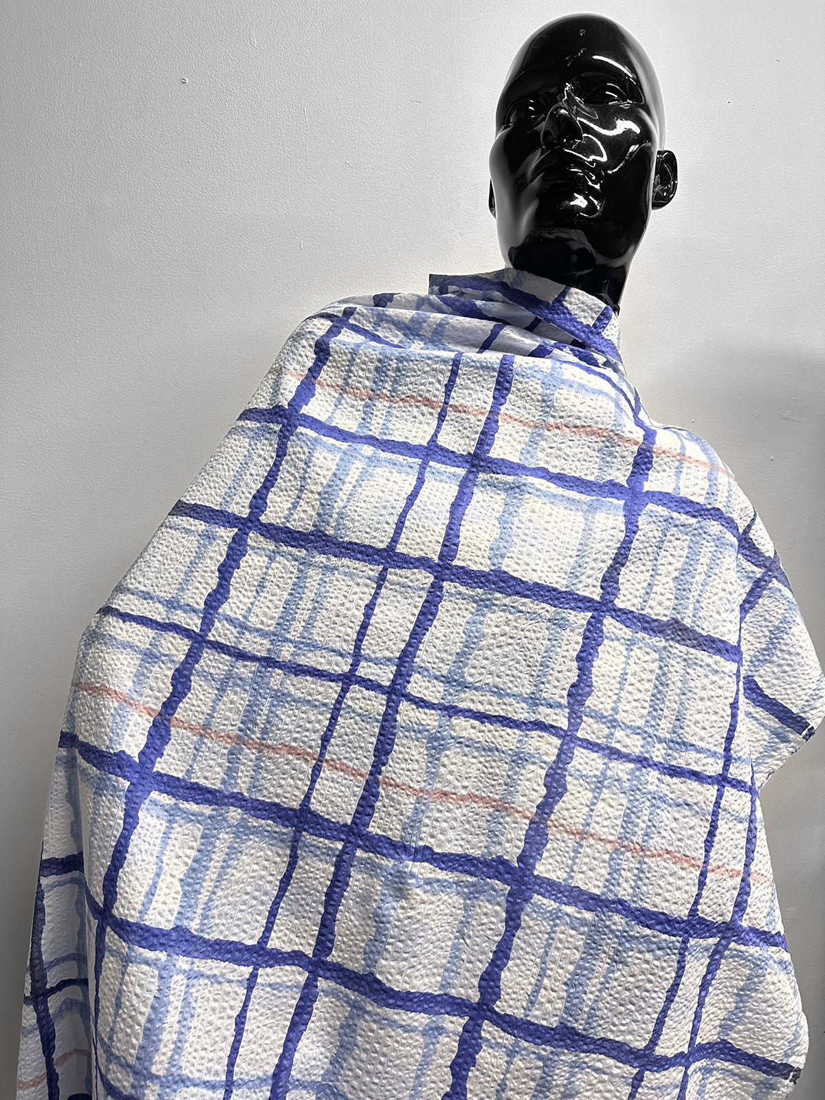 Japanese Cotton Seersucker Watercolor Window Pane Cool - L'Etoffe Fabrics LLC