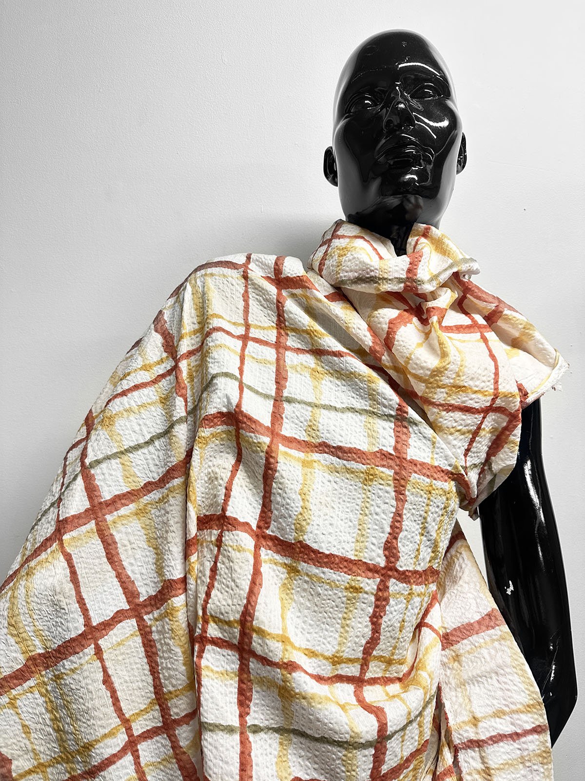 Japanese Cotton Seersucker Watercolor Window Pane Earth - L'Etoffe Fabrics LLC