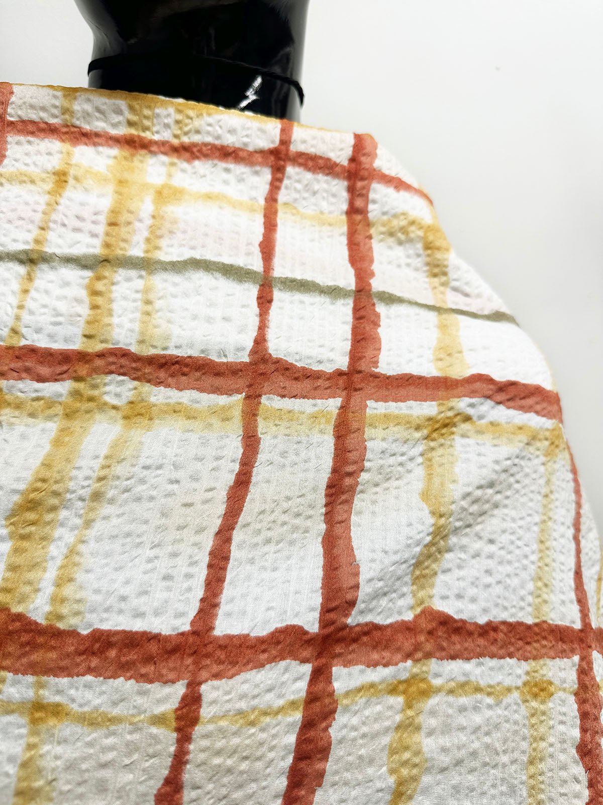 Japanese Cotton Seersucker Watercolor Window Pane Earth - L'Etoffe Fabrics LLC