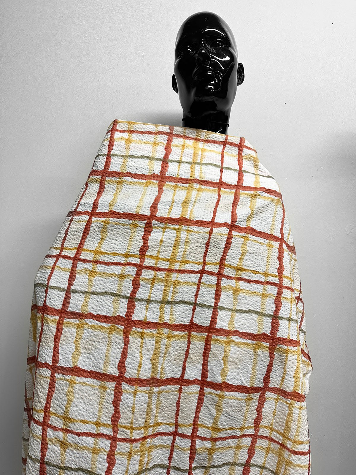 Japanese Cotton Seersucker Watercolor Window Pane Earth - L'Etoffe Fabrics LLC