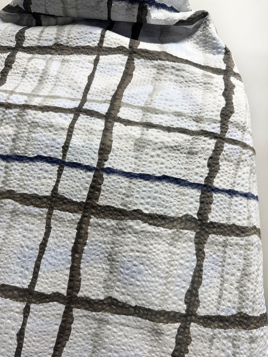 Japanese Cotton Seersucker Watercolor Window Pane Greys - L'Etoffe Fabrics LLC