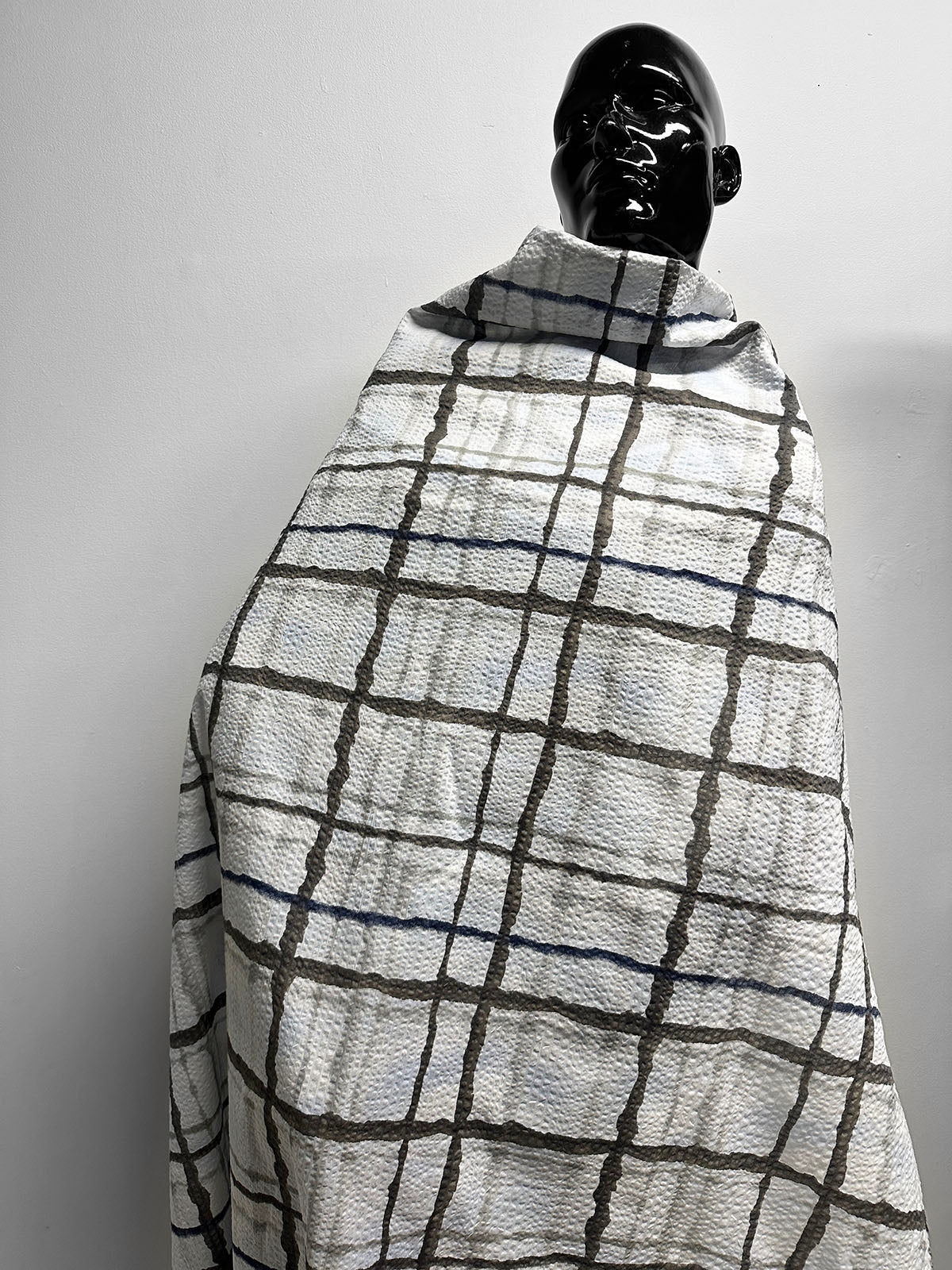 Japanese Cotton Seersucker Watercolor Window Pane Greys - L'Etoffe Fabrics LLC