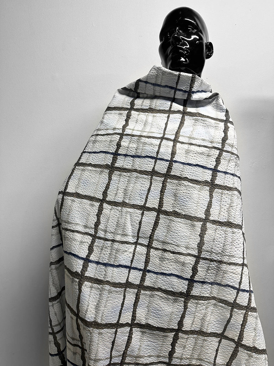 Japanese Cotton Seersucker Watercolor Window Pane Greys - L'Etoffe Fabrics LLC