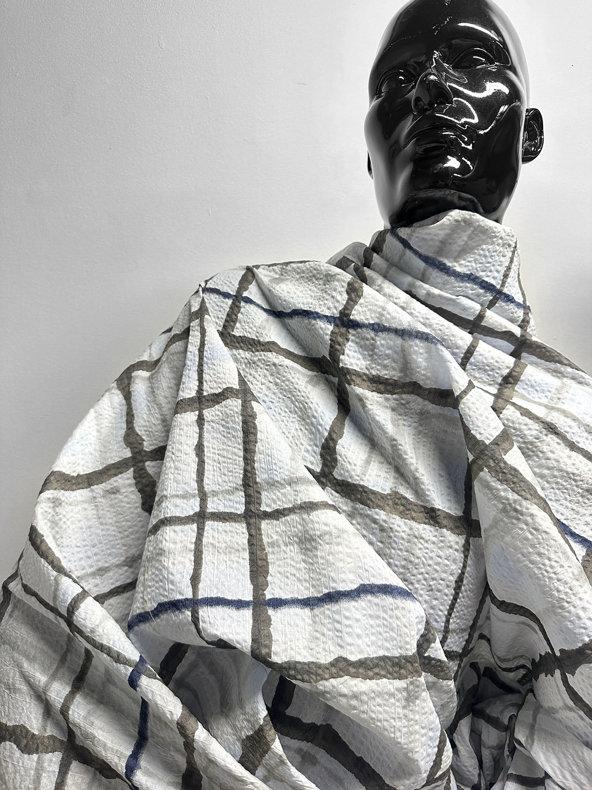 Japanese Cotton Seersucker Watercolor Window Pane Greys - L'Etoffe Fabrics LLC